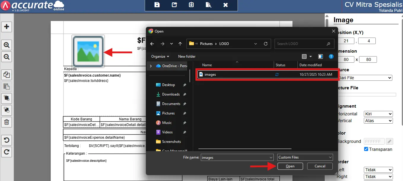 menambahkan logo di faktur penjualan